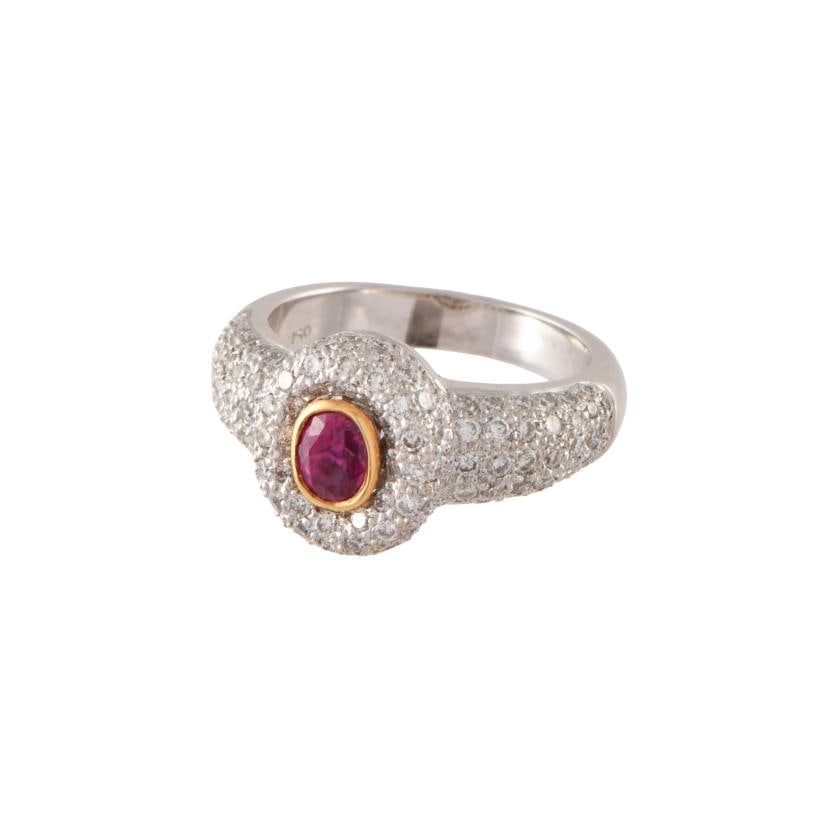 Ring with ruby surrounded by diamonds. - 2
