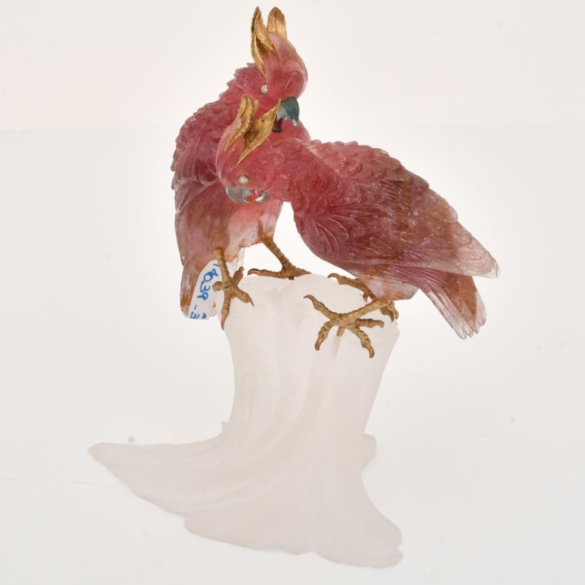 20TH CENTURY IDAR-OBERSTEIN SCHOOL. 'Pair of cockatoos' and 'Parrot'. (1 of 2)