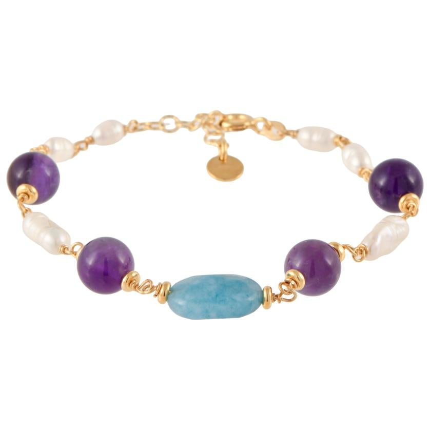 Bracelet with natural stones.: Over-gilded 925 silver.Links chain and carabiner clasp.Length when open: 20 cm.