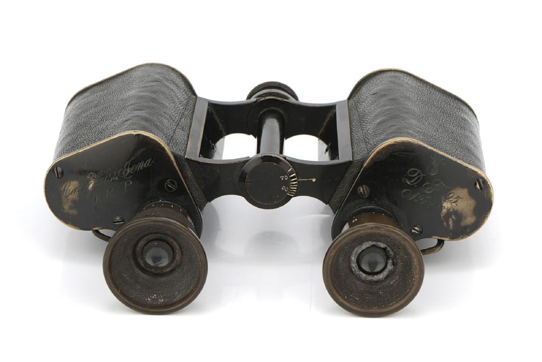 A Pair of Early Zeiss Prismatic Binoculars,: c.1895, curved shoulders, engraved 'Carl Zeiss Jena', 'DJ 95' and 'No.1280', in heavy reinforced hide case