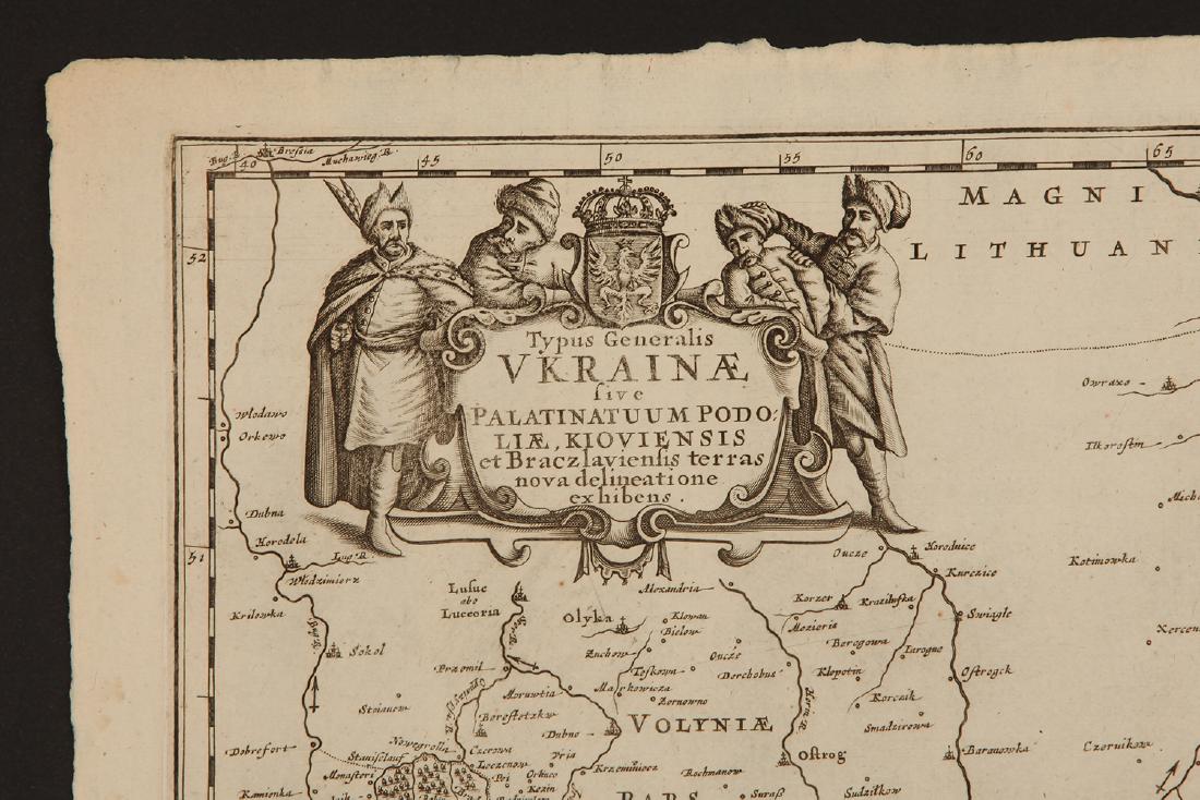 One of the Earliest Printed Maps of Ukraine,: Moses Pitt, c.1680, cartouchee reads 'Typus Generalis Ukrainae sive Palatinatuum Podoliae, Kioviensis...', coper engraving, uncoloured, 58cm x 47cm. 'Note: Pitt's map, first issued by Jan Jansson in a