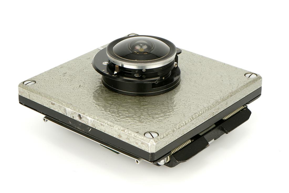 A Prototype Robin Hill Cloud Camera,: 1955, hammered aluminium, with Beck Hemispherical Fish Eye f/8 Lens, 1924, black, body, VG-E, lens, VG-E; Robin Hill (1899-1991) was a biochemist and inventor famed for his ground breaking work on pho