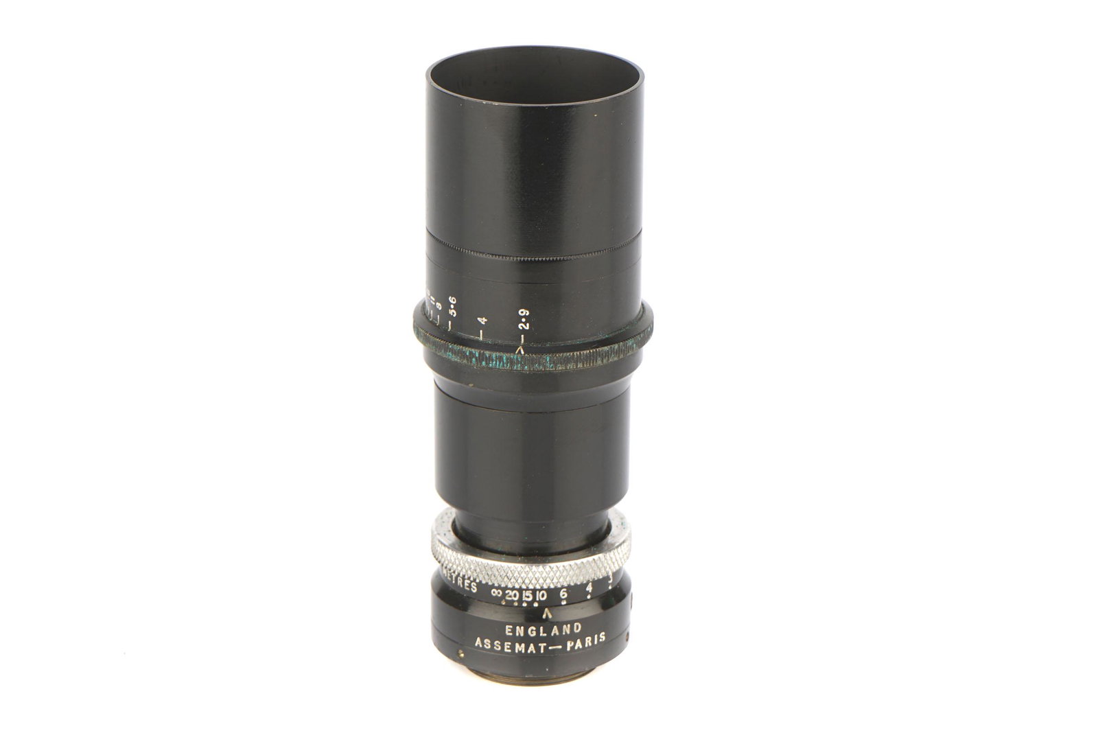 A Dallmeyer Triple Anasgitmat f/2.9 3" Lens,: A Dallmeyer Triple Anasgitmat f/2.9 3" Lens, black, serial no. 158809, body, G, elements, VG-E, some very light internal haze, with lens hood