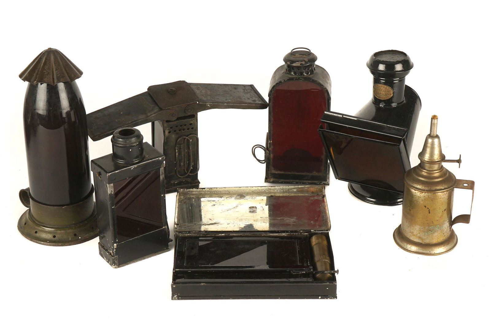 A Fine Selection of Early Darkroom Equipment,: A Fine Selection of Early Darkroom Equipment, including collapsable darkroom, 'Lampe de Surete', Tylar's A.1. Candle Lamp and more (a lot)