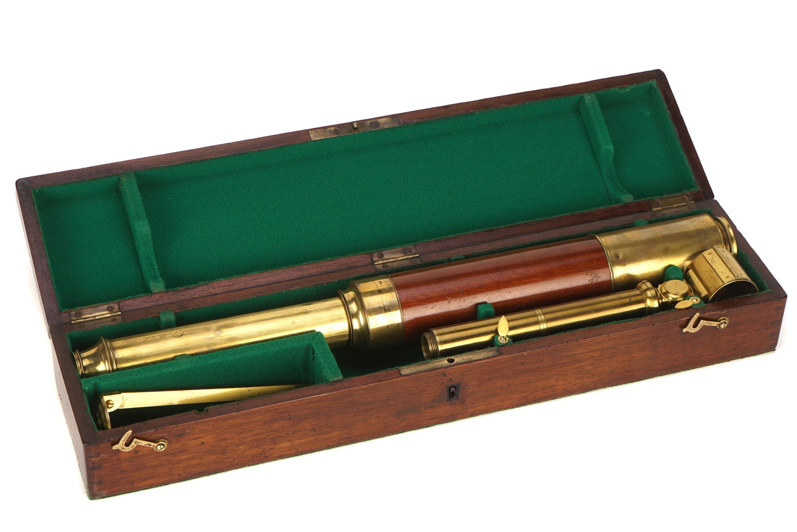 A Marine Telescope by Dolland,: A Marine Telescope by Dolland, c. 1840-1850, a single-draw achromatic refractor signed 'Dolland London Day or Night' in brass with mahogany barrel, objective stopped to 38mm, telescope 87cm extended, 