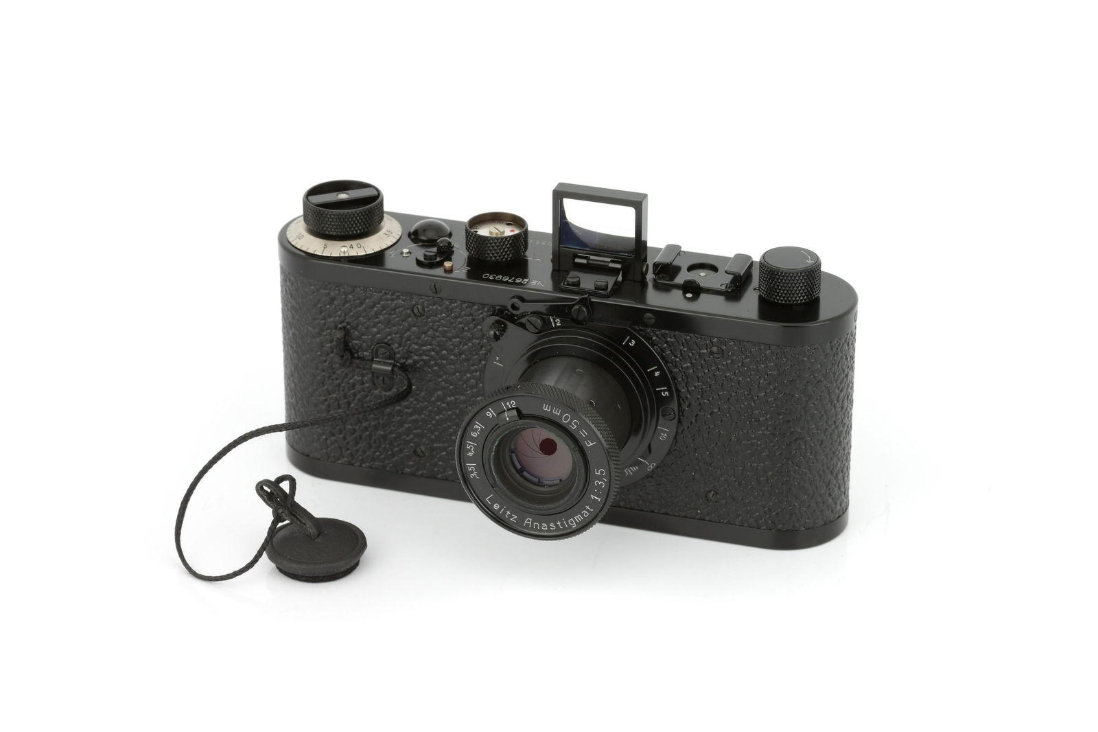 A Leica O-Series Replica Camera,: 2000, black, serial no. 2676930, with Leitz Anastigmat f/3.5 50mm lens, body, E, shutter working, lens, VG-E, complete with ERC, paperwork and maker's boxes; Notes: Made by the Alberico Arces company,