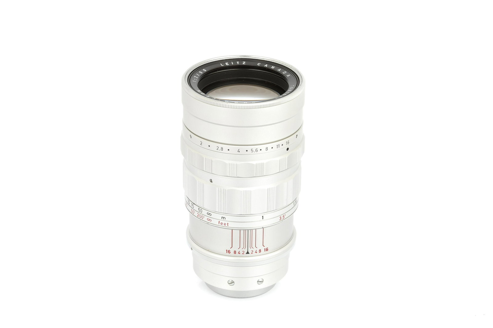 A Leitz Summicron f/2 90mm Lens,: 1959, chrome, serial no. 1681640, body, VG-E, elements, E, complete with lens caps and incorrect Leitz box Note: Lot imported under Temporary Admission. 5% UK import VAT will be charged on the â€˜