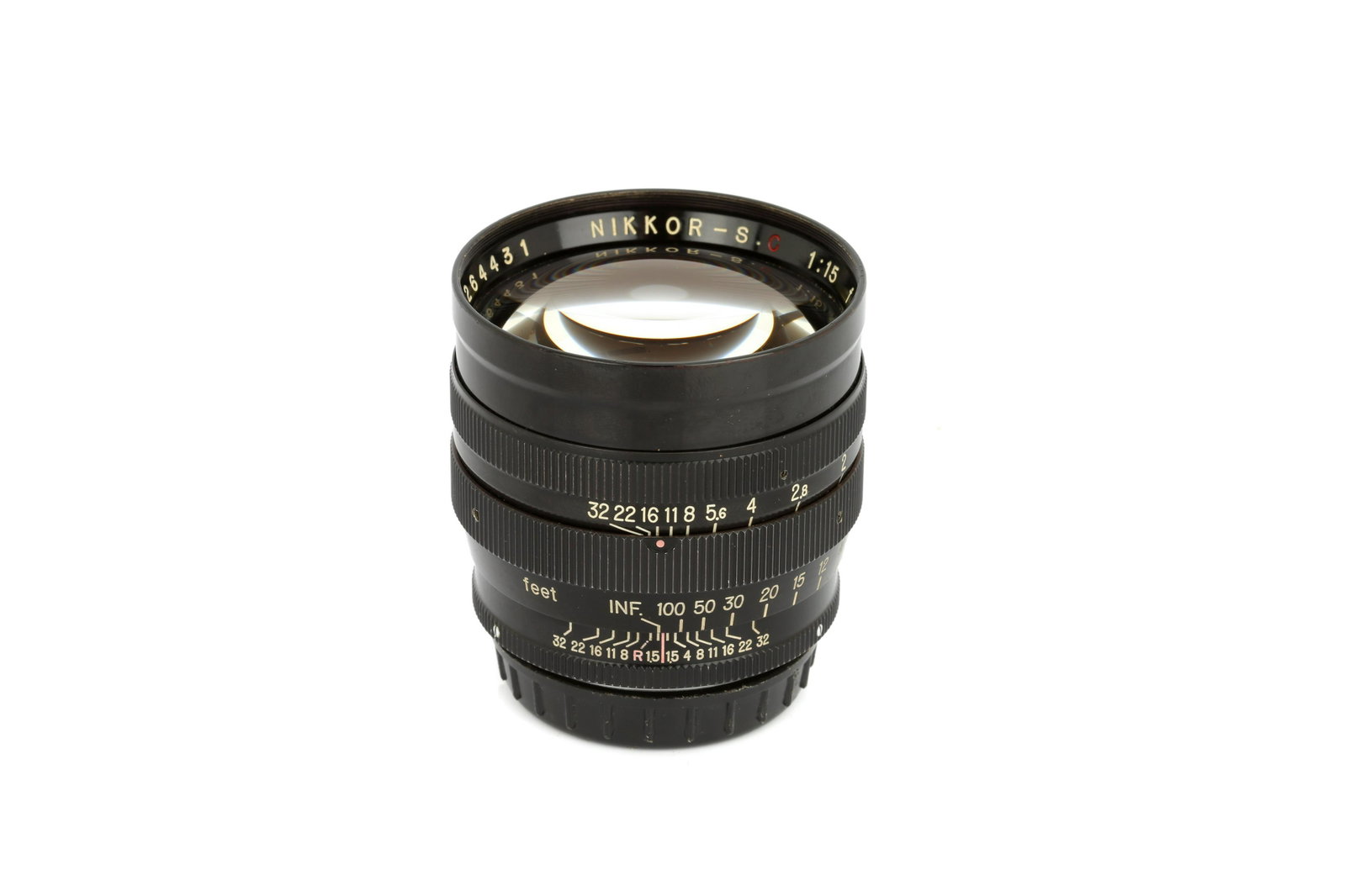 A Nippon Kogaku Nikkor-S.C f/1.5 ('f15') 85mm Lens,: Exakta mount converted, black, serial no. 264431, body, VG, elements, G-VG/E, some line-line marks to middle group Note: This lens exhbits an engraving error where the '.' is missed from between the 1