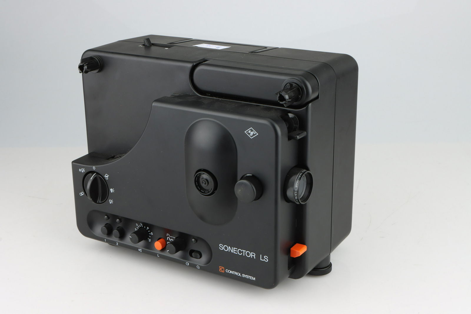 An Agfa Sonector LS Film Projector,: black, powers on, winds forwards and backwards, speakers crackle when sound dial is turned, lamp likely needs replacing, AF. (Qty: 1)