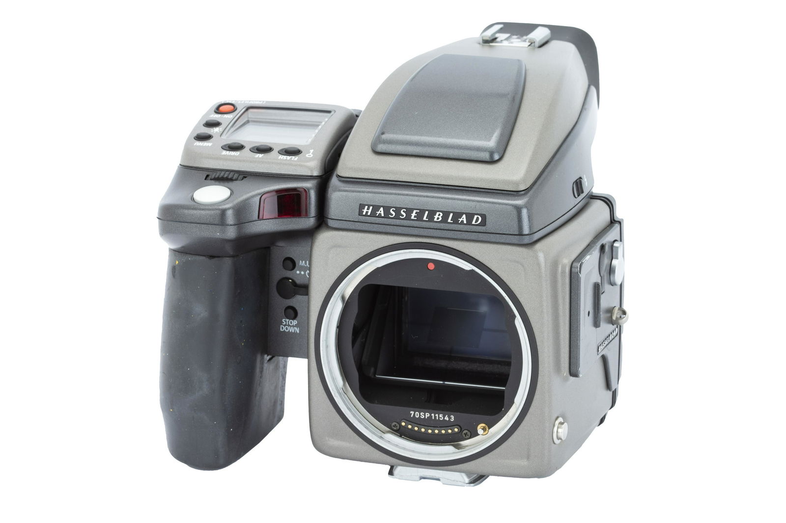 A Hasselblad H1 Body + Prism,: 2003, grey, serial no. 70SP11543, body, G, tested & working, complete with Hasselblad HV90x