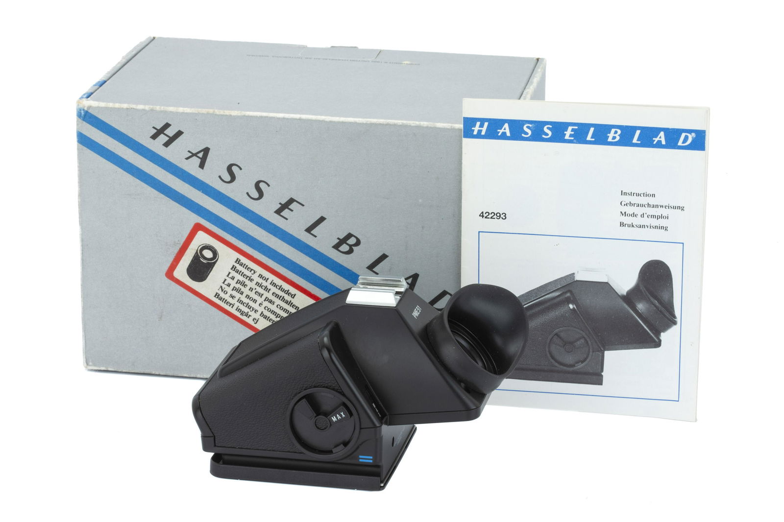 A Hasselblad PME51 Prism Finder,: black, serial no. 41EP18310, body, VG-E, optics, VG-E, in maker's box