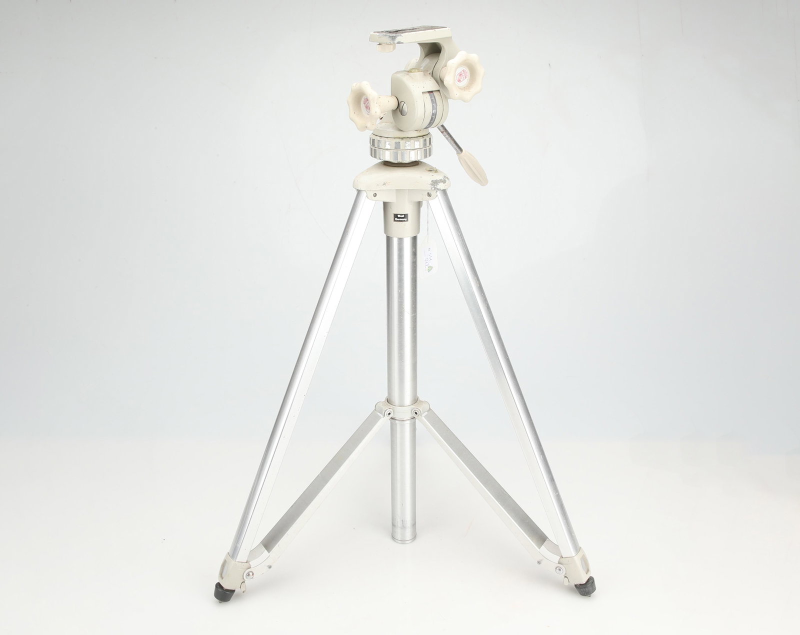 A Linhof Tripod,: beige and chrome, body G-VG, signs of average use, with tripod plate screw, (Qty: 1)