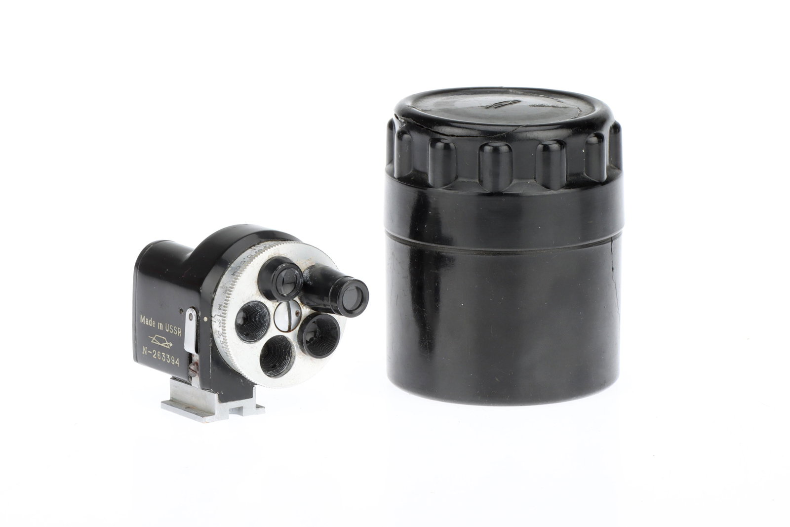 A Soviet Era Universal Multi-Finder,: black, body G, optics G, in black bakelite case,