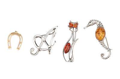 A Silver and Pressed Amber Seahorse Brooch, (1 of 1)