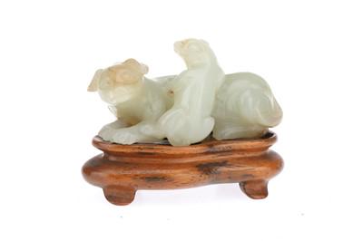 Jaiqing Carved Celedon Jade Animal Group, (1 of 1)