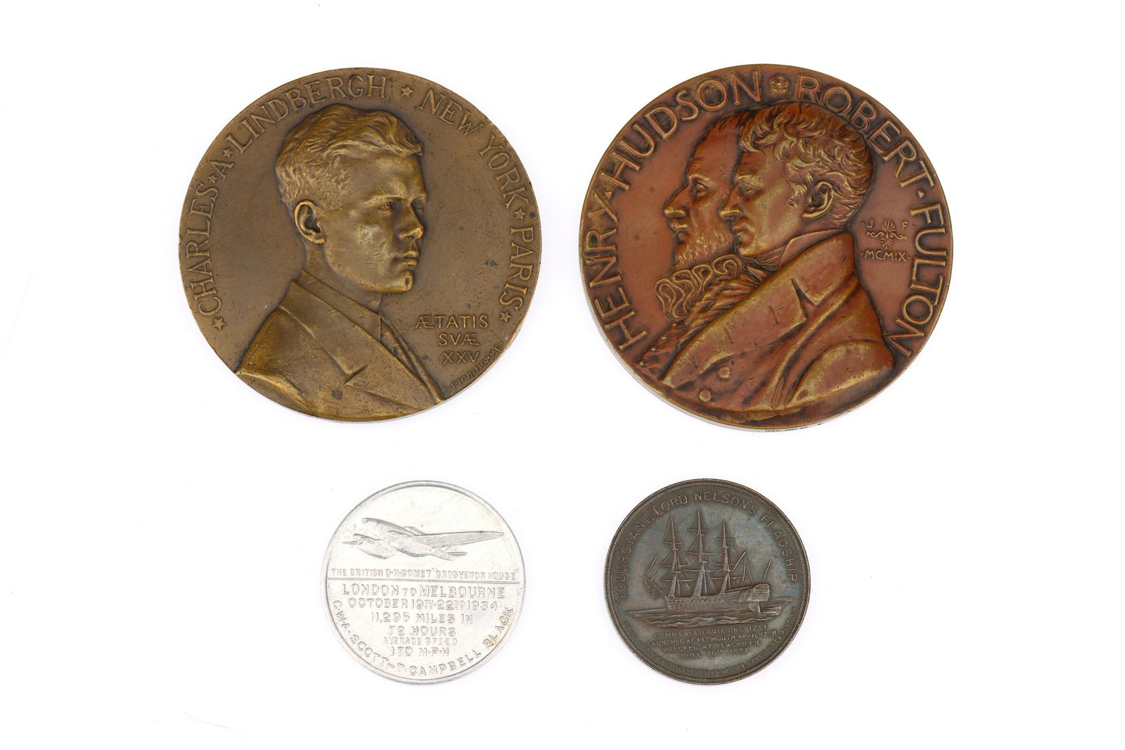 Commemorative Medals:: including a medallion celebrating the 300th anniversary of Henry Hudsonâ€™s discovery of the Hudson River and the 100th anniversary of Robert Fulton's first successful commercial application of t