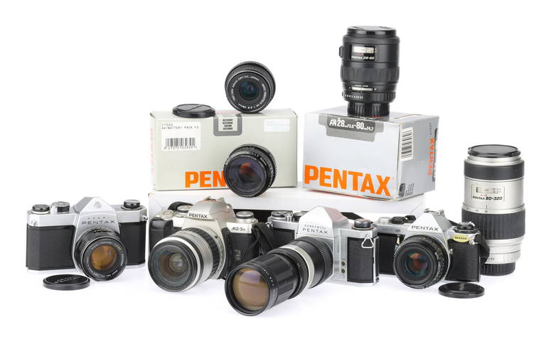 A Selection Of Pentax 35mm Slr Cameras And Lenses