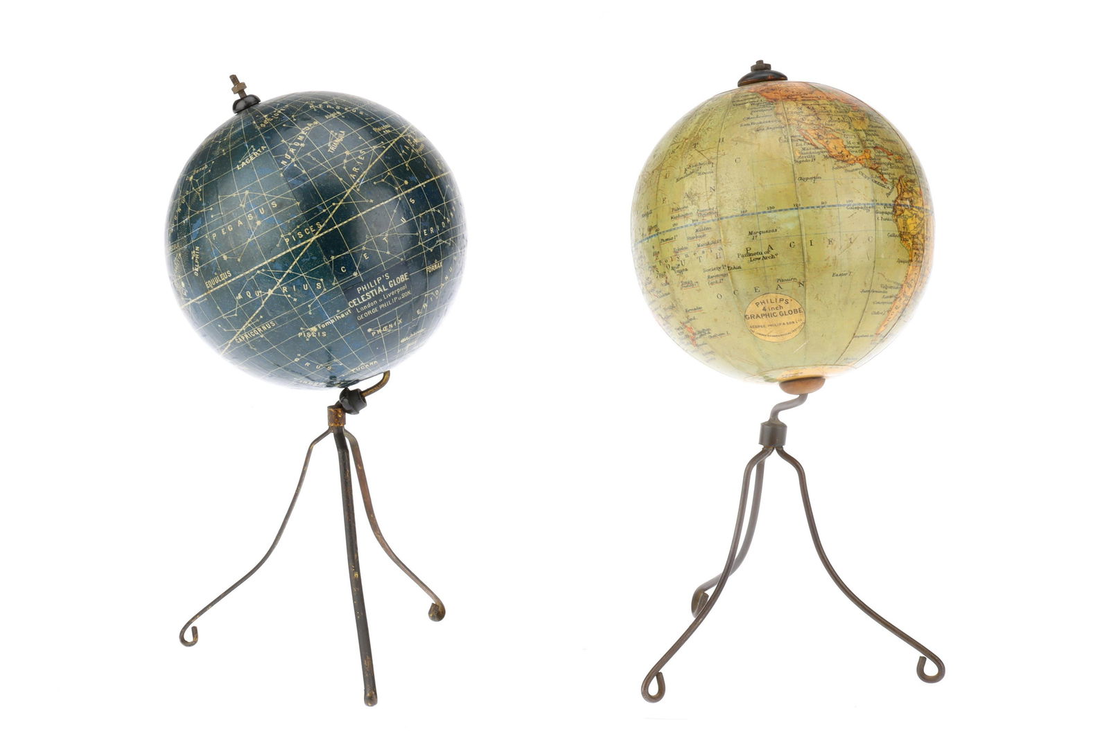 A Pair of Philips 4in Terrestrial & Celestial Globes, (1 of 1)