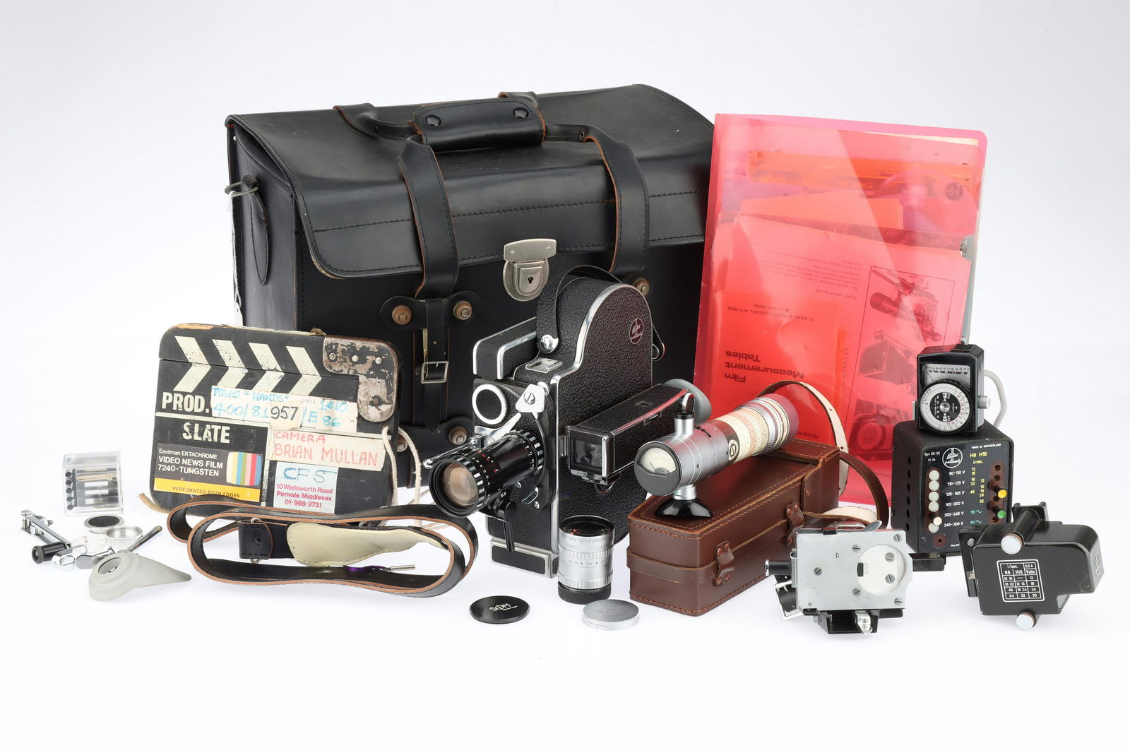 A Paillard Bolex H16 RX-4 16mm Cine Movie Camera Outfit: A Paillard Bolex H16 RX-4 16mm Cine Movie Camera Outfit 1969, serial no.242203, with a SOM Berthiot Pan-Cinor f/3.8 17-85mm zoom lens, spring motor runs for 30s without film at 24 frames/sec, camera V