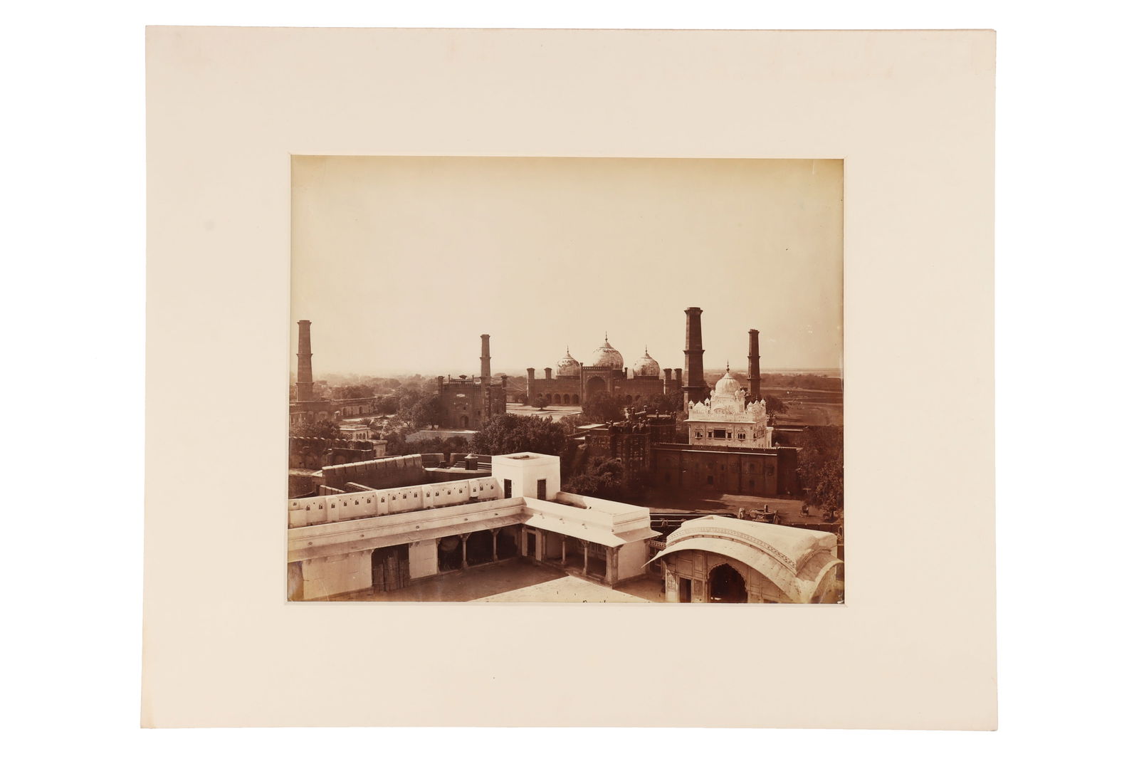 View from Palace Fort, Lahore 1863-64, Photograph by Samuel Bourne,: View from Palace Fort, Lahore 1863-64. 10 x 12 inch albumen print, mounted. Condition: Creasing at corners, small edge tears. Some discolouration, good, strong image.