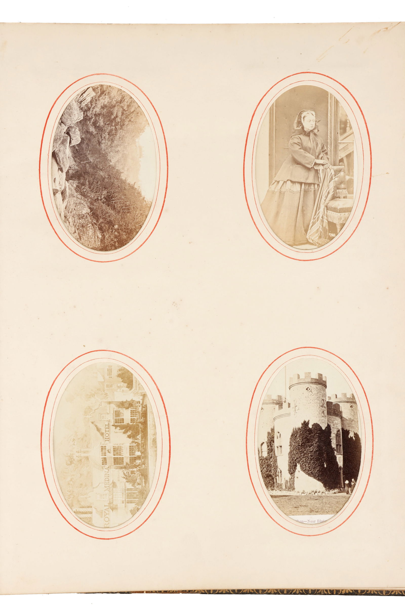 Large Carte de Visite Album,: Large, part filled CDV album containing images by Francis Bedford, Alfred Pettitt and G.Willis of Scarboro. Also Queen Victoria by W&D Downey and a view of the Clifton Suspension Bridge. Many cartes a