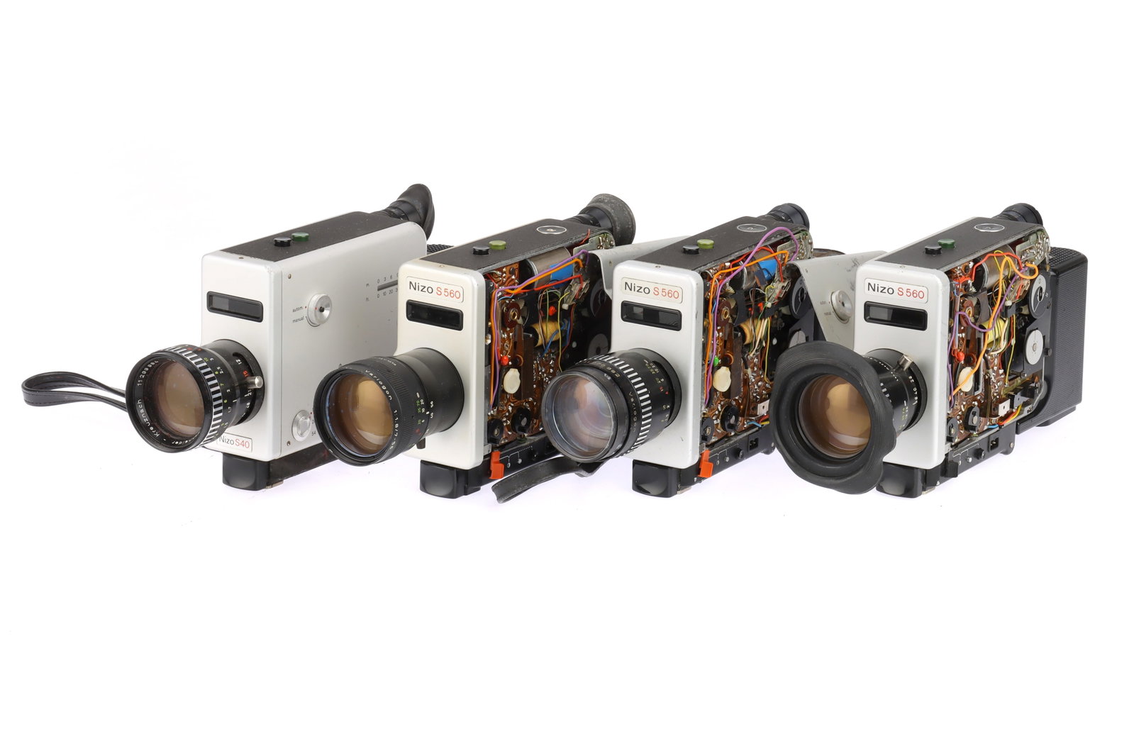 Four Braun Nizo Super 8 Motion Picture Cameras,: to include a Nizo S 560, a Nizo S 560, a Nizo S 560, & a Nizo S40, for spares & repairs,