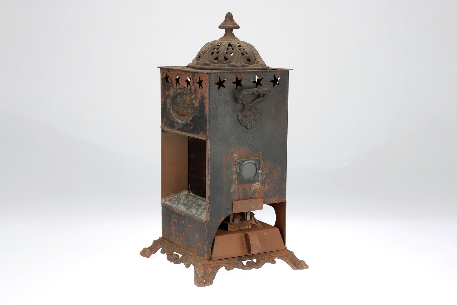 A Rippingille`s Patent Stove by the Albion Lamp Company,: A Rippingille`s patent stove light by the Albion Lamp Company London & Birmingham, with applied brass plaque marked `Rippingilles`s patent Albion Lamp Company London & Birmingham ABC Stove`, with pier