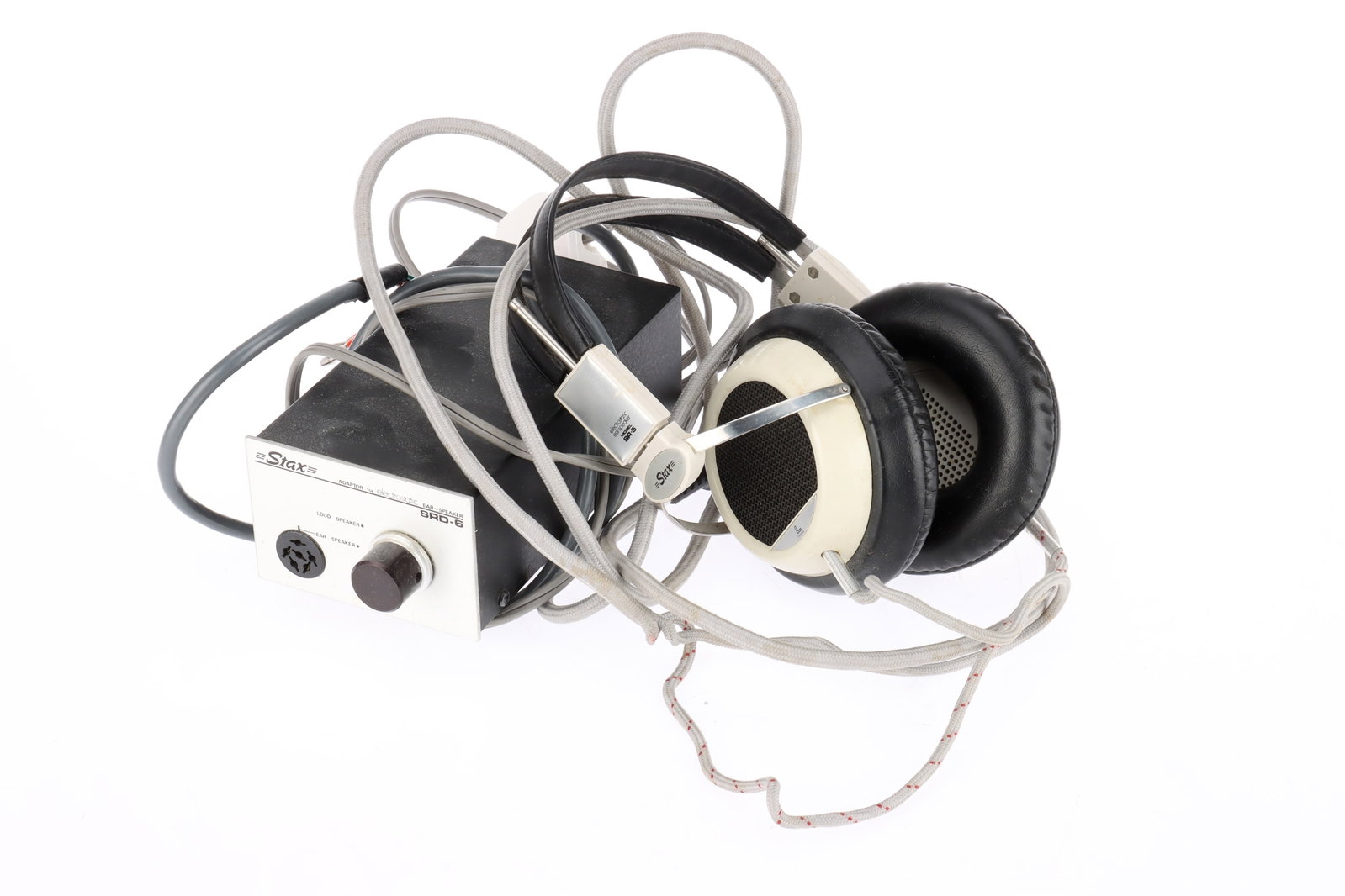 A Pair of Stax Model SR-5 Electrostatic Headphones,: complete with SRD-6 adaptor Note: This Hi-Fi item is from a deceased estate which was fully working and used up until the previous owner's passing. These items are sold with no reserve.