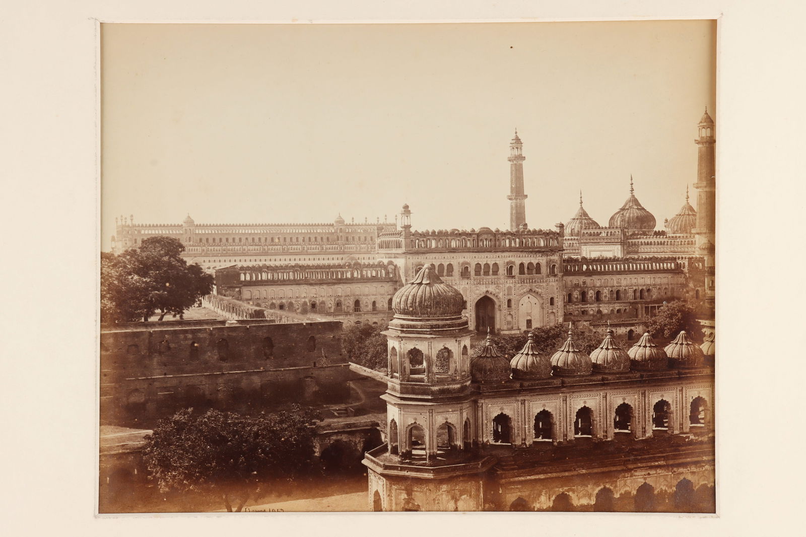 The Great Imambarah at Lucknow, 1865, Photograph by Samuel Bourne,: The Great Imambarah at Lucknow, 1865. Bourne 1052 inscribed in the negative and in pencil to the mount 'Imambarah at Lucknow' 11 x 12 inch albumen print, mounted on card Condition: Slight discolourati