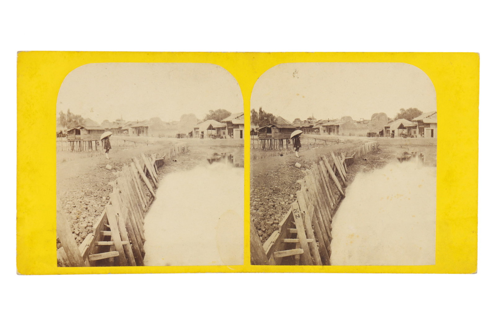 Stereoview Pierre Joseph Rossier from Views in China: No.1463 Canton The Jetty(China) from Views in China c1858. Some foxing to the image. Handling wear to the mount.