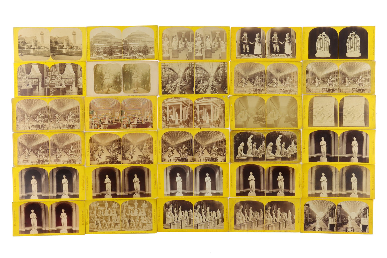 Stereoviews of Crystal Palace and 1862 Exhibition: Scenes from Crystal Palace and the 1862 Exhibition. Some duplicates. Mixed condition. Some handling wear and staining.