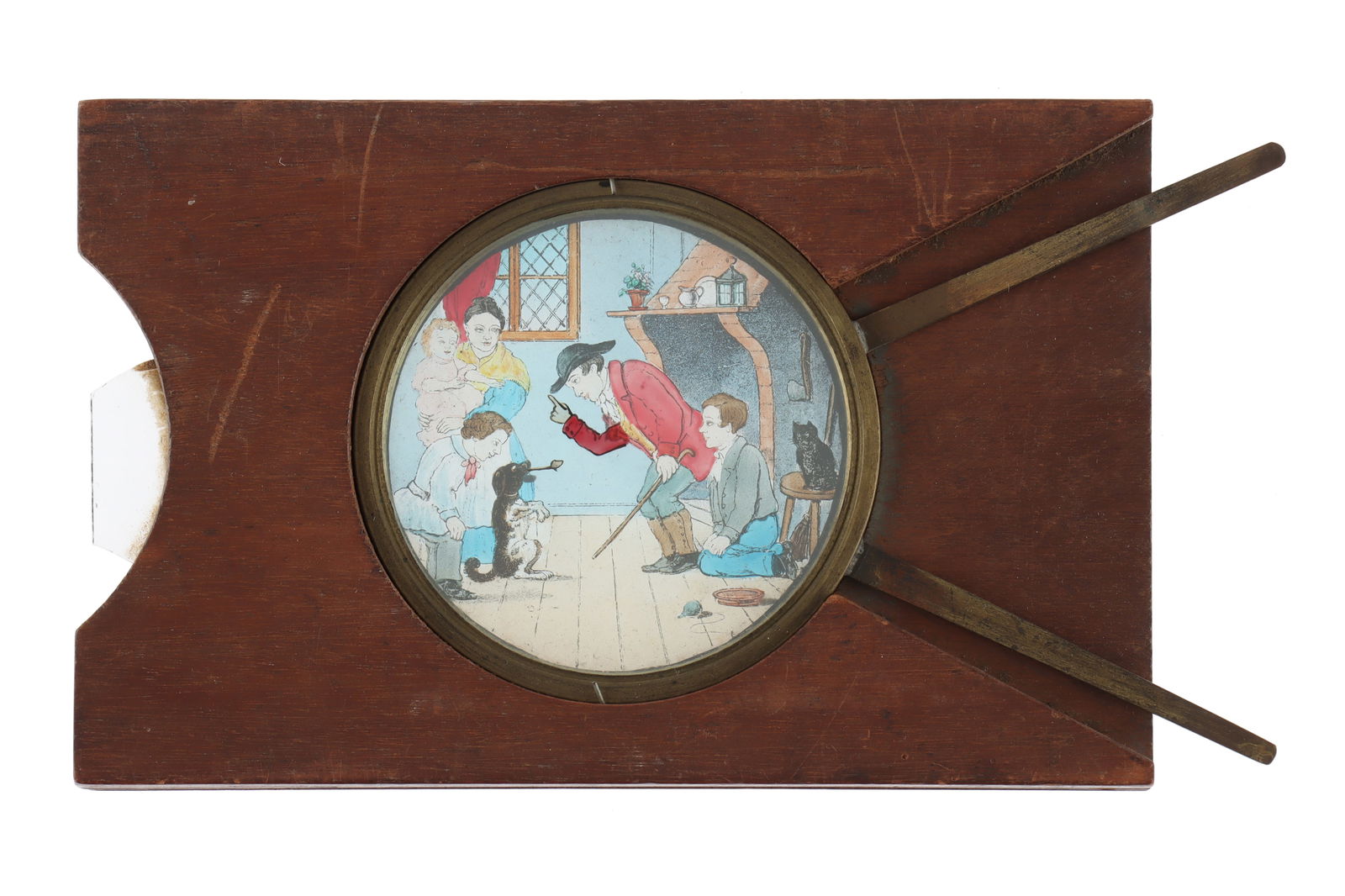 â€˜The Smoking Dogâ€™ Hand-Painted Magic Lantern Lever Slide, (1 of 1)