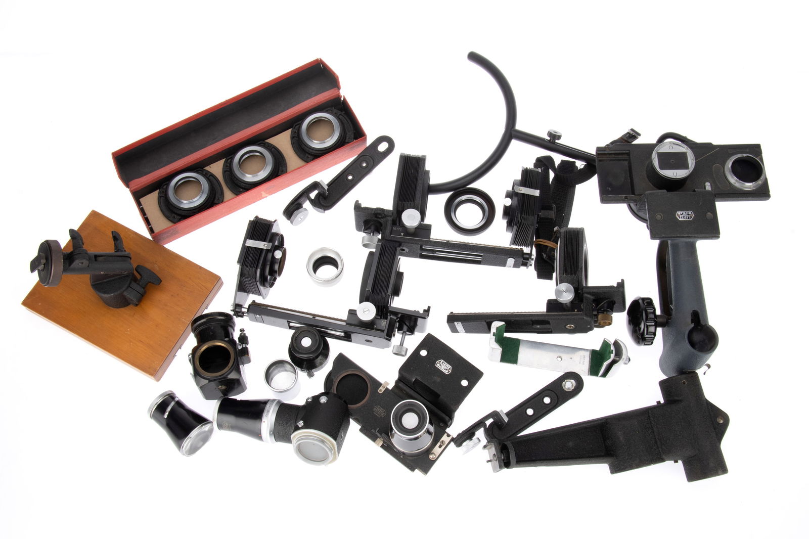 A Large Selection of Leitz Copy Stand Hardware,: to include bellows, copystands, Boowu, slide plates, lenses and other items.