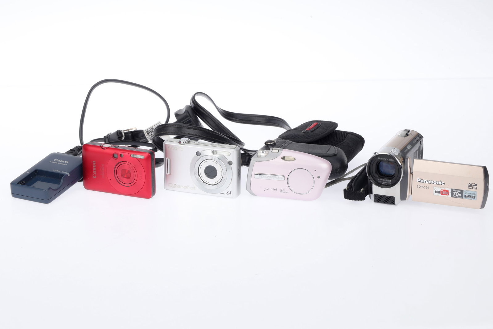 A Selection of Digital Cameras,: A Selection of Digital Cameras, including Canon Digital IXUS 100 IS, Olympus MJU Mini and more, Canon IXUS 100 IS powers up and is working, Olympus MJU Mini powers up but shows black screen only (a lo