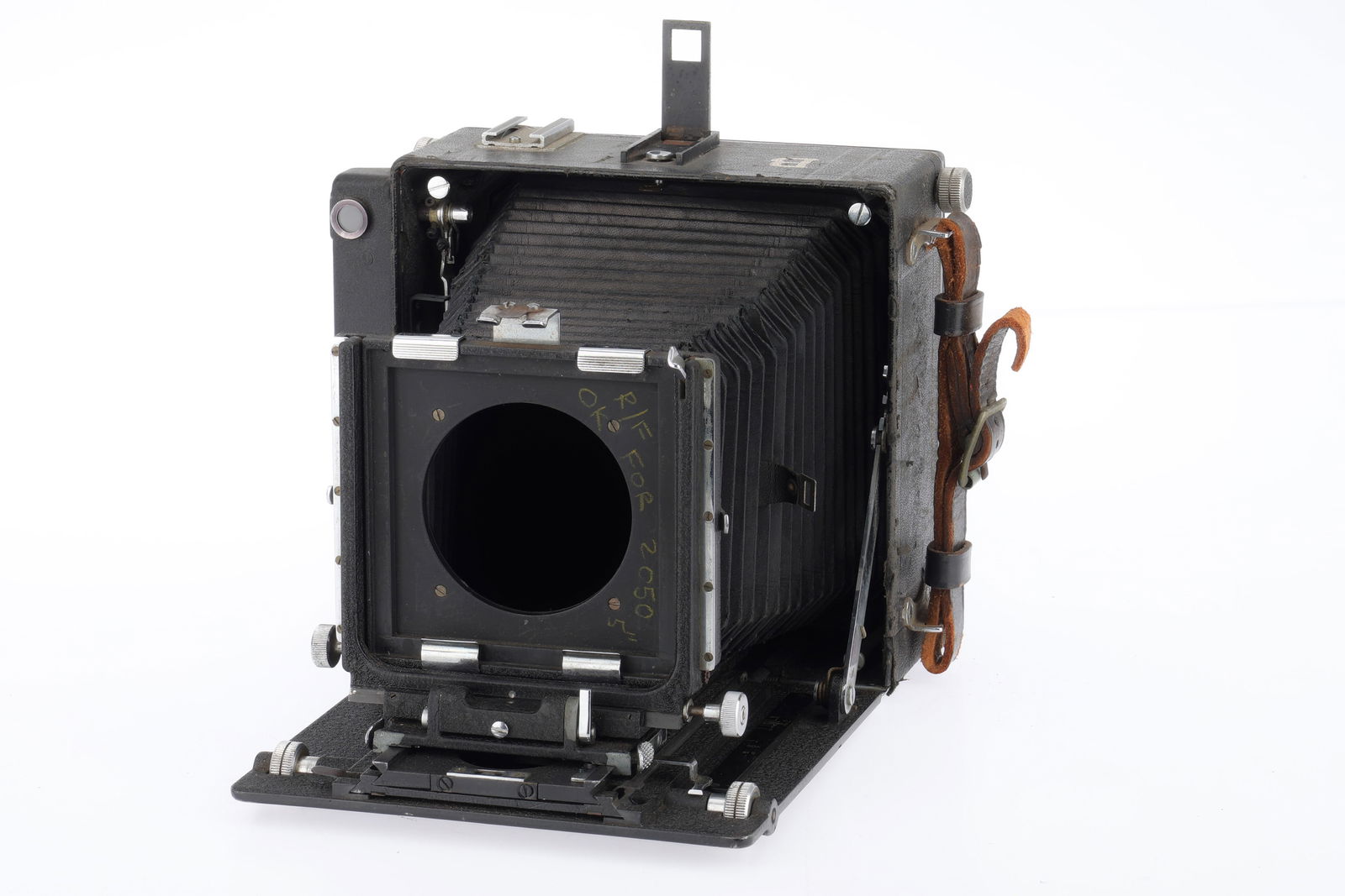 An MPP Micro Technical I, II, III 5x4" Camera,: An MPP Micro Technical I, II, III 5x4" Camera, black, serial number 1923, body P, some damage to leather on base, bellows extend and lock, bellows have visible holes, no lens or shutter.