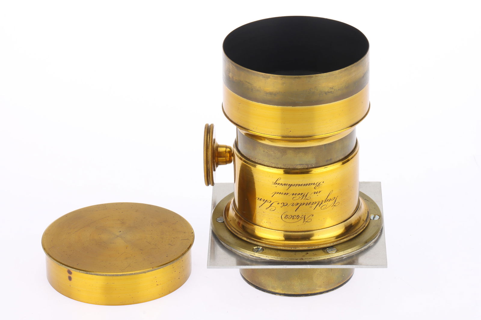 A Voigtlander & Sohn Brass Barrel Lens,: A Voigtlander & Sohn Brass Barrel Lens, serial number 4302, barrel VG, optics G, focal length unidentified.
