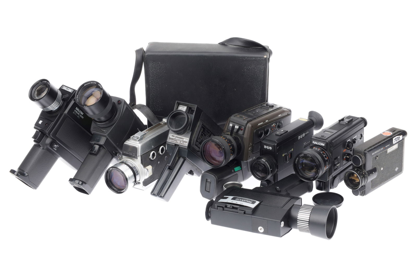 A Mixed Selection of Cine Cameras,: A Mixed Selection of Cine Cameras, to include a Keystone Autozoom 200, body F-G, no battery holder, lens G, in case, a Nalcom 211-SL body G, no battery holder, lens G, in polystyrene packing with mic,