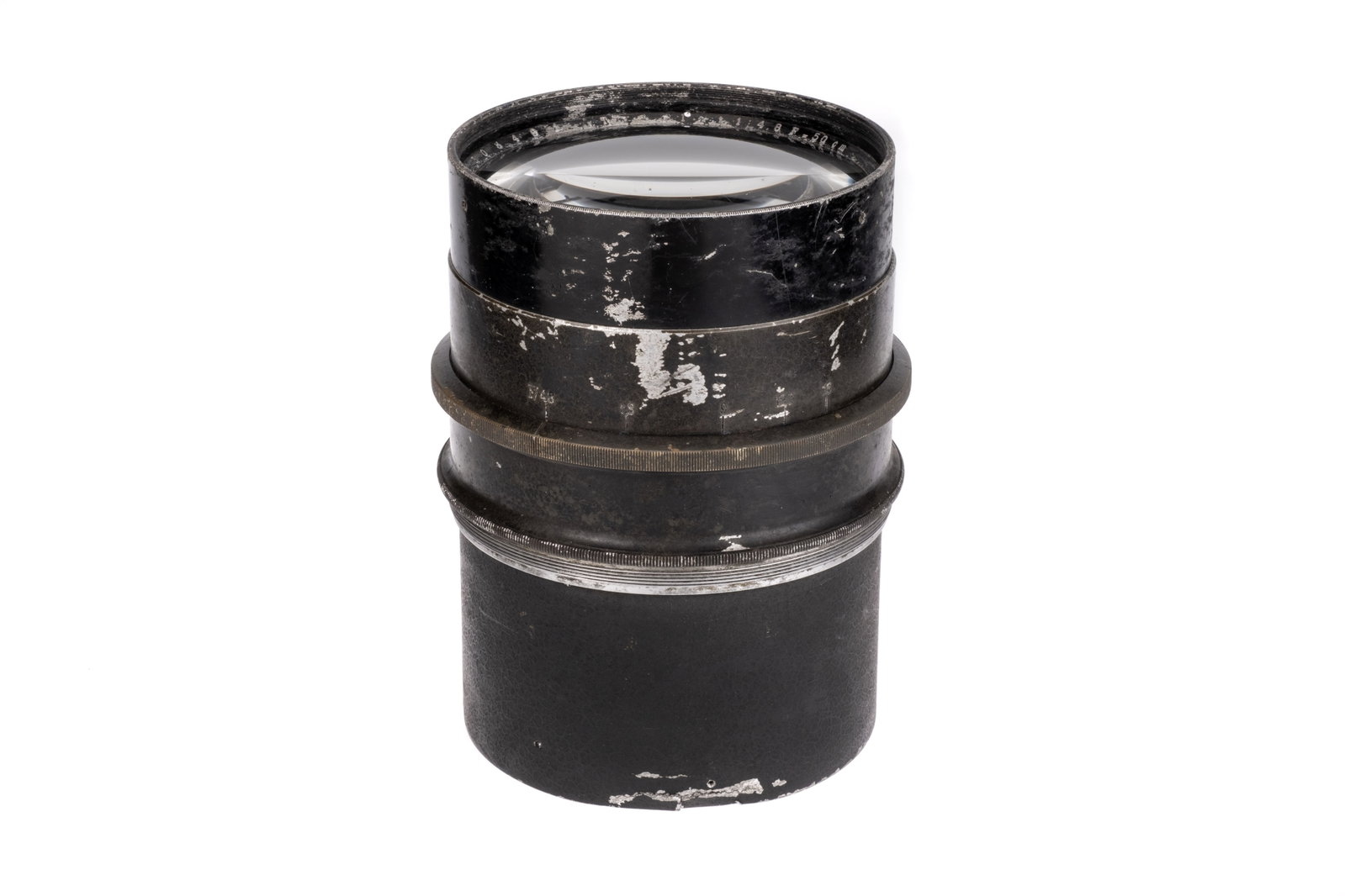 A Carl Zeiss Jena Fliegertruppe f/4.8 500mm Lens,: black, serial no. 305481, body, F, elements, F, internal haze and some signs of fungus