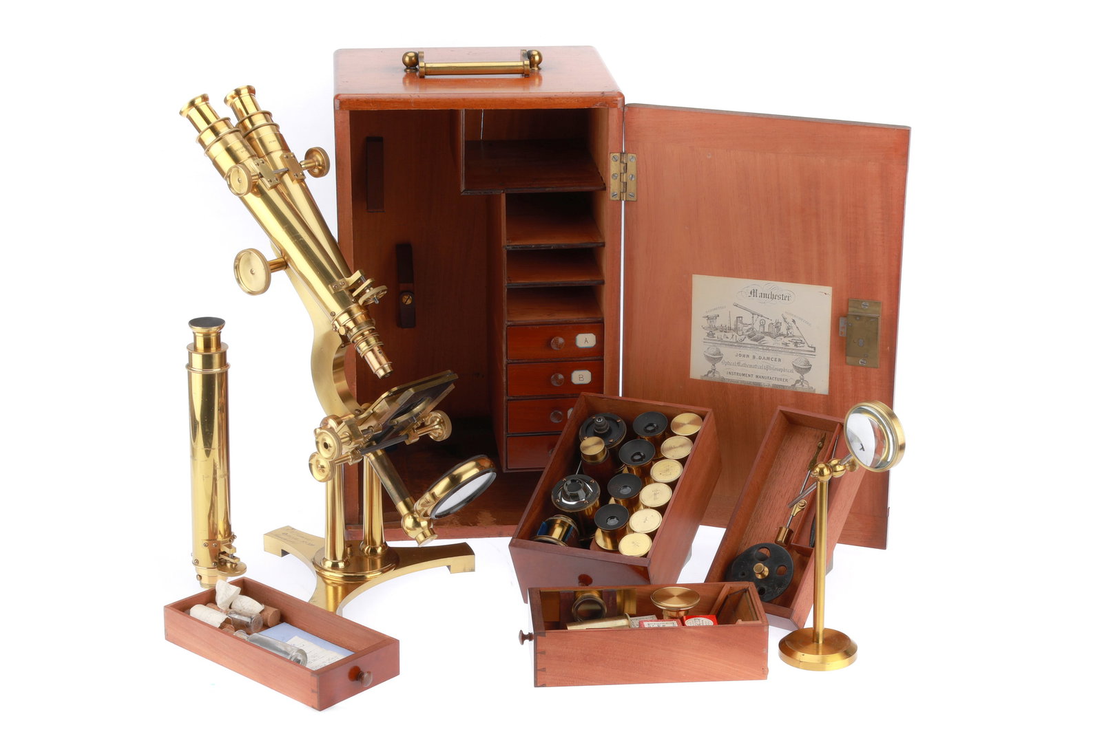 Large & Fine Binocular & Monocular Victorian Binocular Microscope, J. B. Dancer, (1 of 10)