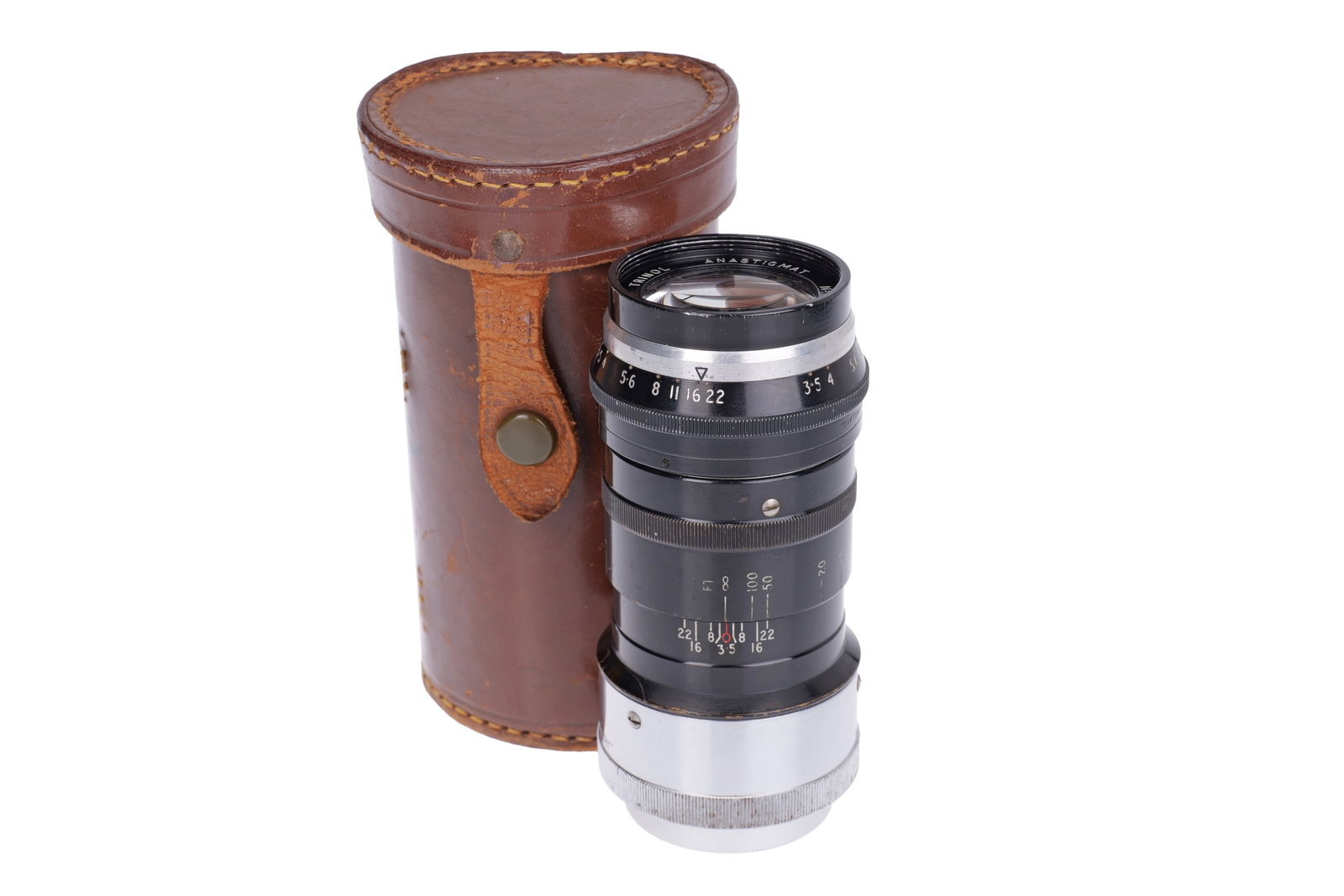 A Stewartry Trinol Anastigmat f/3.5 105mm Lens,: Leica L39 rangefinder coupled mount, black/chrome, serial no. 036175, body, G-VG, elements, G-VG, some marks to rear element