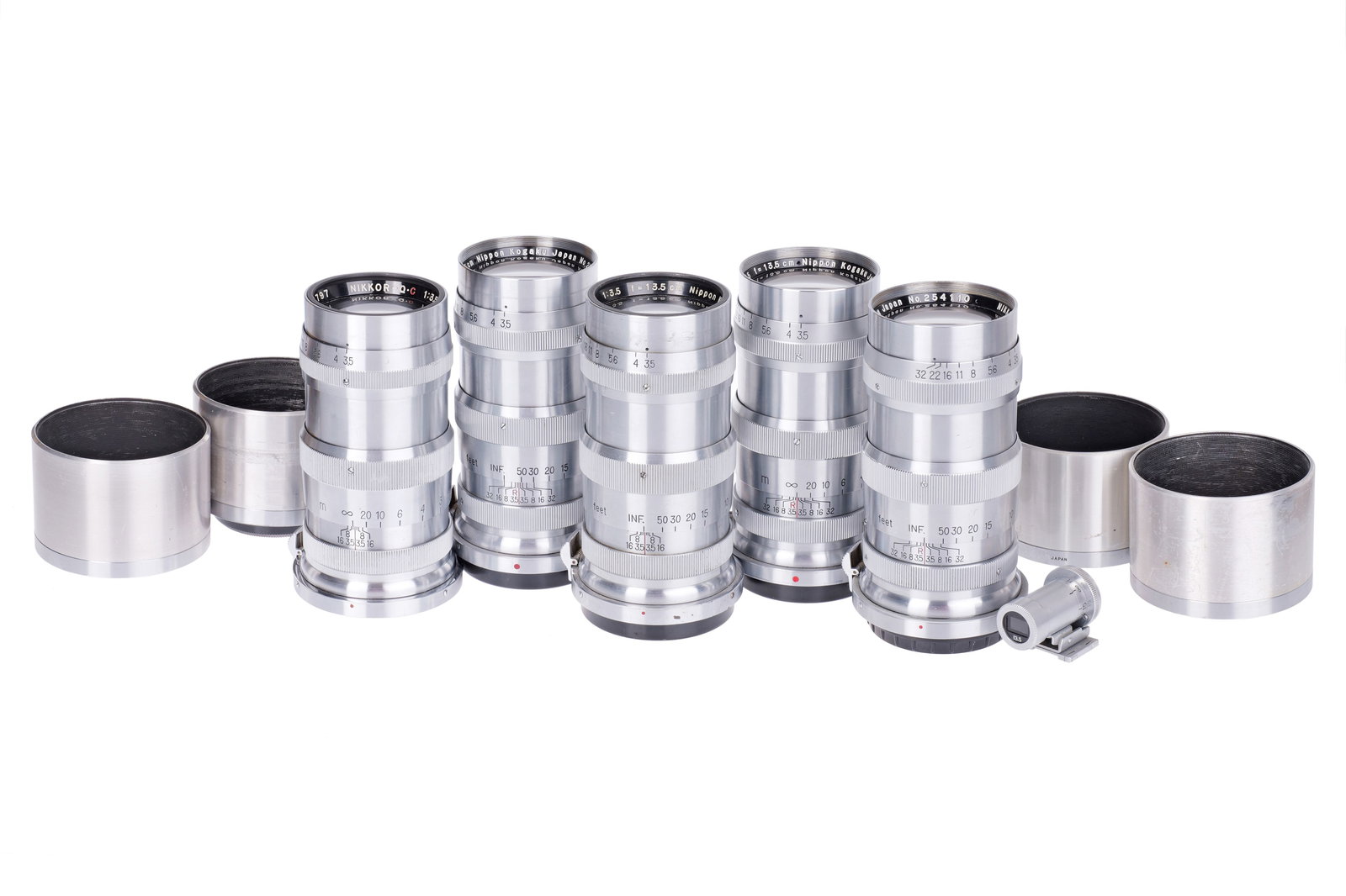 A Selection of Five Nippon Kogaku Nikkor-Q.C 135mm f/3.5 Lenses, (1 of 3)
