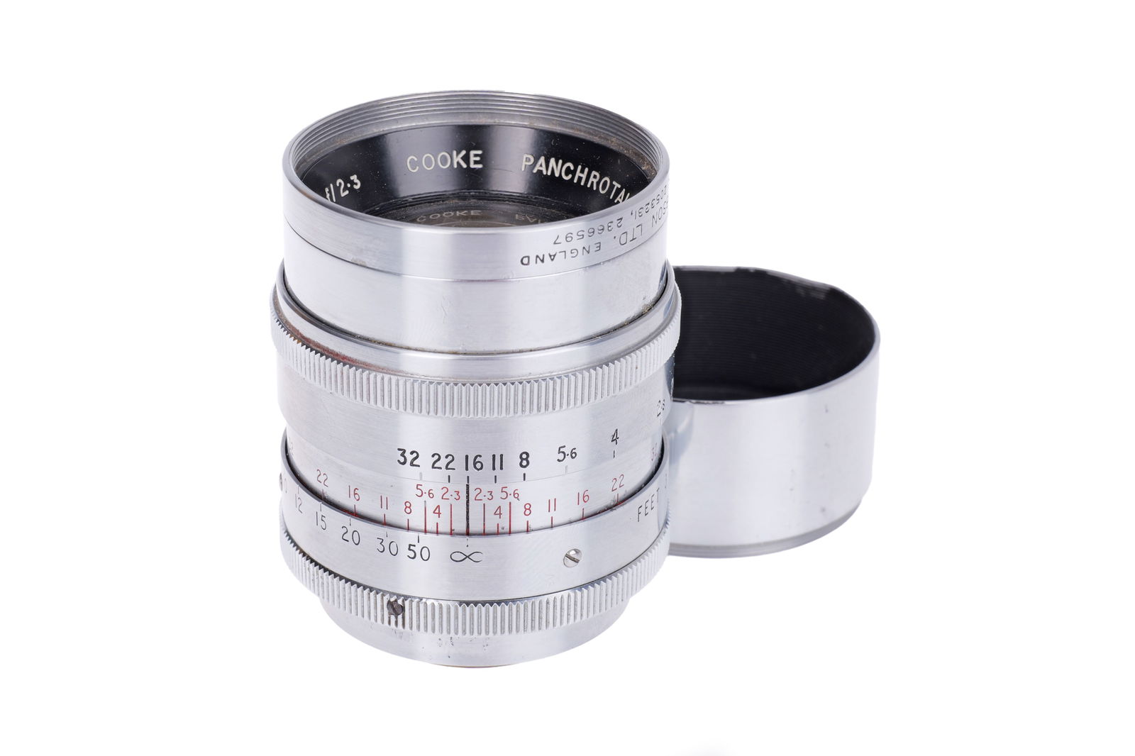 A Cooke Panchrotal Anastigmat f/2.3 2.8" Lens,: Cine C mount, chrome, serial no. 447202, body, VG, elements, VG-E