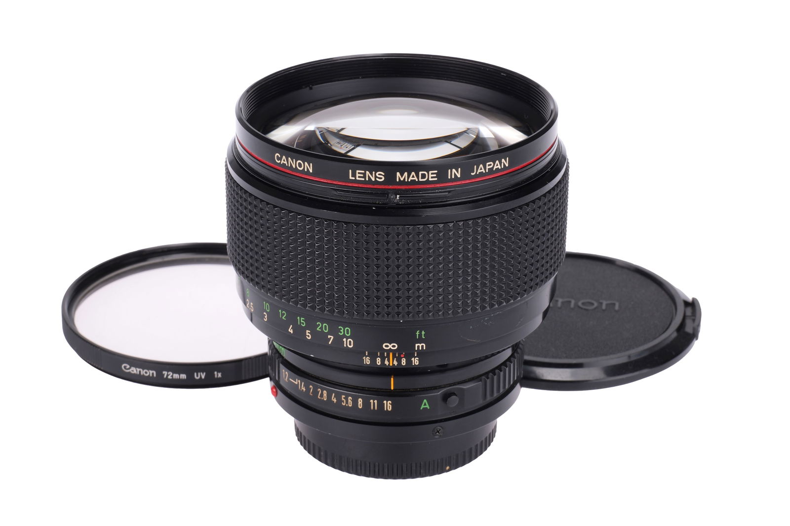 A Canon FD L f/1.2 85mm Lens,: black, serial no. 27068, body, G-VG, elements, VG, some light internal haze, complete with maker's caps Note: A 5% import VAT applies to this lot for UK bidders only. International buyers are exempt f