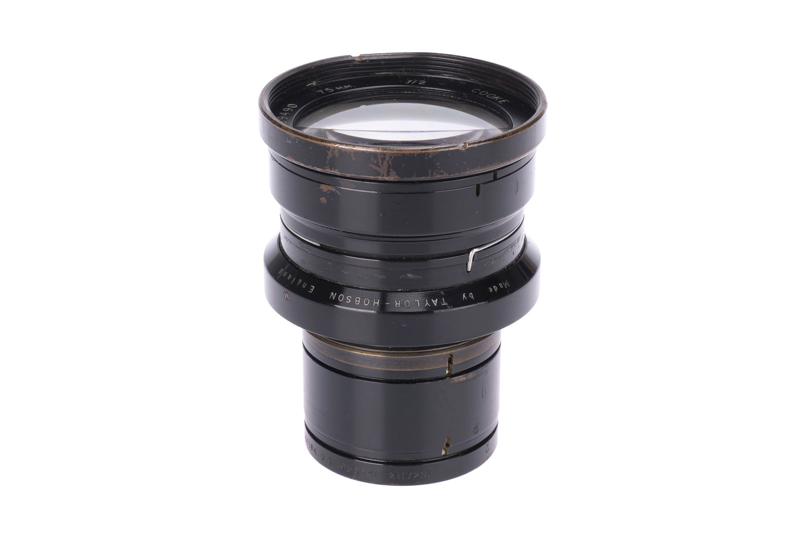 A Cooke Speed Panchro f/2 75mm Lens,: black, serial no. 269490, body, F-G, elements, G-VG, some internal haze