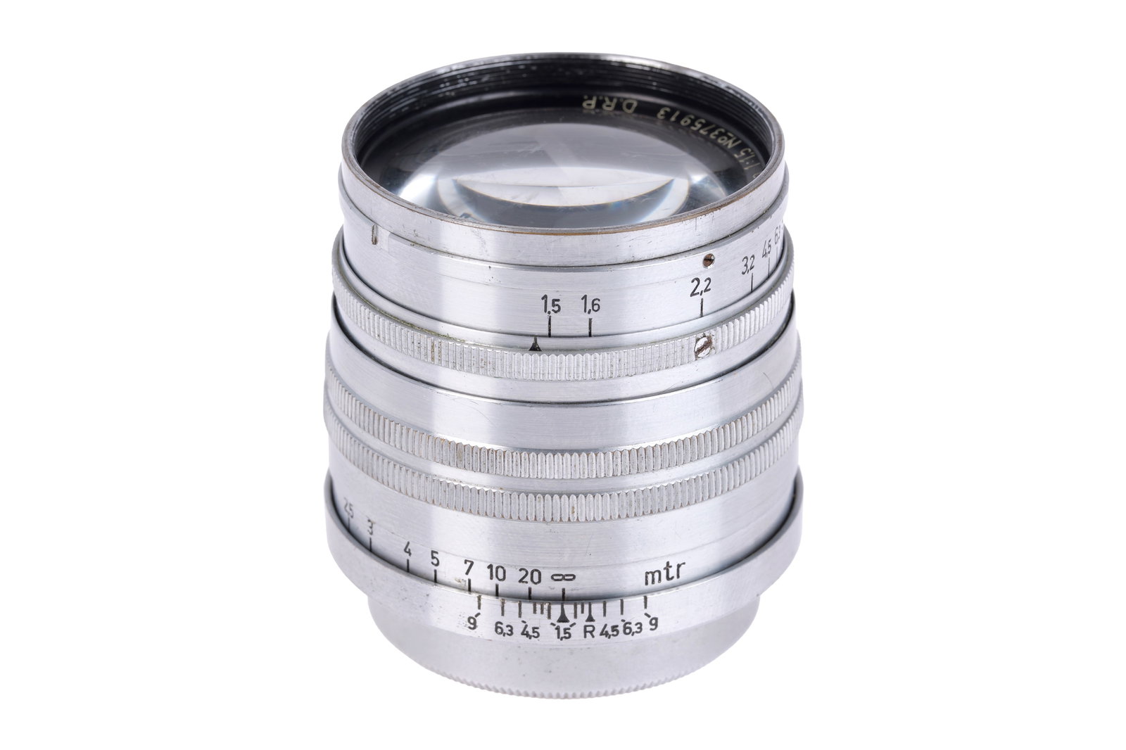 A Leitz Xenon f/1.5 50mm Lens,: chrome, serial no. 375913, body, G, aperture ring fairly stiff, elements, G, some internal haze and some scuff marks to the front element Note: A 5% import VAT applies to this lot for UK bidders only.