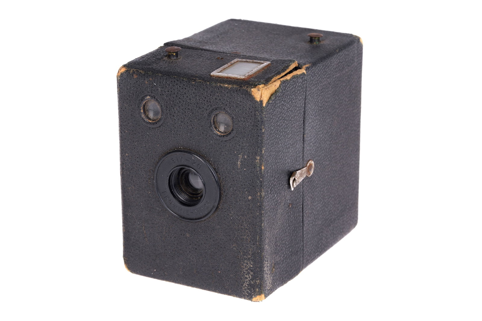 A Kodak Six-20 Brownie Minor Camera,: 1935, black, body, F, shutter working, lens, G, some light internal haze/fungus