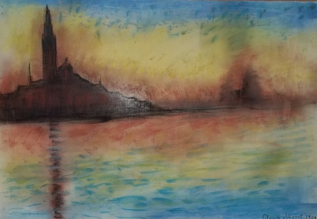 Claude Monet - Sunset In Venice: •Artist: Claude Monet •Title: Sunset In Venice •Dimensions: 20x14 Inches •Medium: Pastel On Paper •Condition: Excellent “In the style of” "In the style of" works are works by an unknown