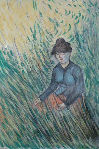 Camille Pissarro - The Hay Harvester: •Artist: Camille Pissarro•Title: The Hay Harvester•Dimensions: 20x14 Inches•Medium: Pastel On Paper•Condition: Excellent“In the style of”"In the style of" works are works by an unknown c