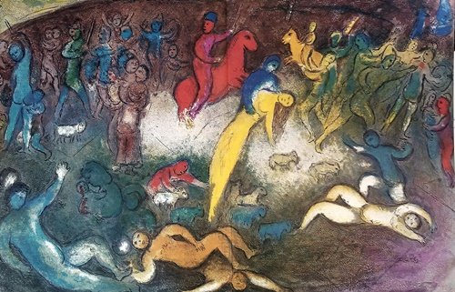 Chagall - The Capture Of Chloe “After”: Artist: Marc ChagallTitle: The Young Men Of MethymneYear: 1977Dimensions: 10in. by 13inEdition: From the rare limited editionPublisher: The Limited Editions Club INC.Suite: Daphins and ChloeCondition: