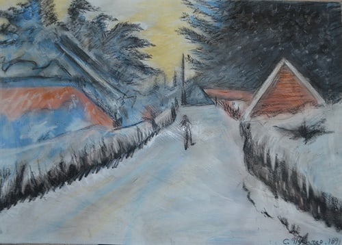 Camille Pissarro - Entrance To The Village: Artist: Camille PissarroTitle: Entrance To The Village Of VoisinsDimensions: 20x14 InchesMedium: Pastel On PaperCondition: Excellent?In the style of?"In the style of" works are works by an unknown cre